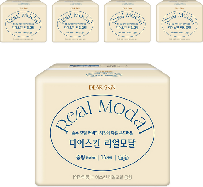 디어스킨 리얼모달 생리대 날개형, 중형, 16개입, 5개