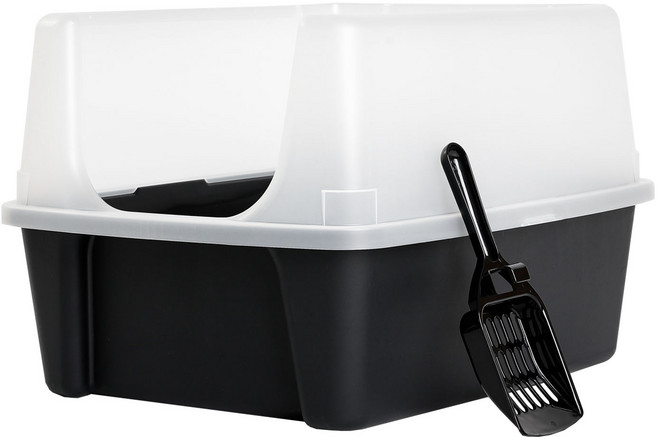 아이리스 고양이용 평판형 화장실 + 모래삽, 블랙, 1개