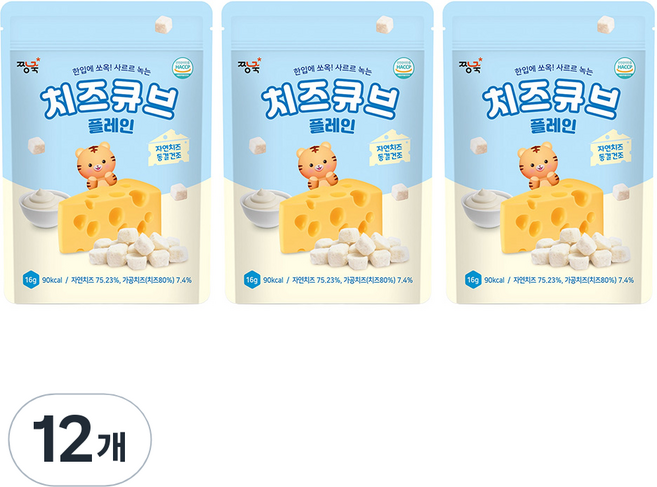 Jjangjuk 原味起司塊, 16g, 起司味, 12包