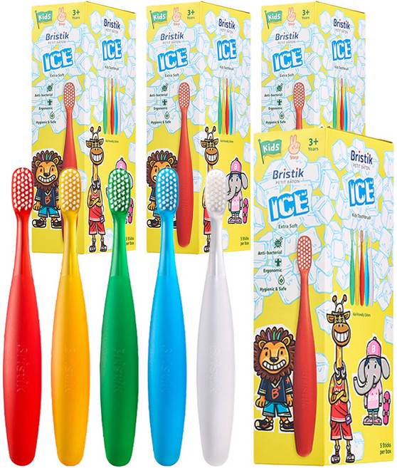 브리스틱 에르고 어린이칫솔 2단계 아이스 5개입, SKYBLUE + WHITE + ORANGE + GREEN + RED, 4세트