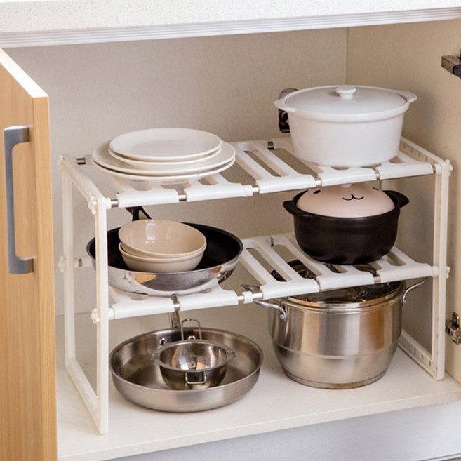 깨비다 싱크대 하단 수납 선반 2단, 화이트, 1개