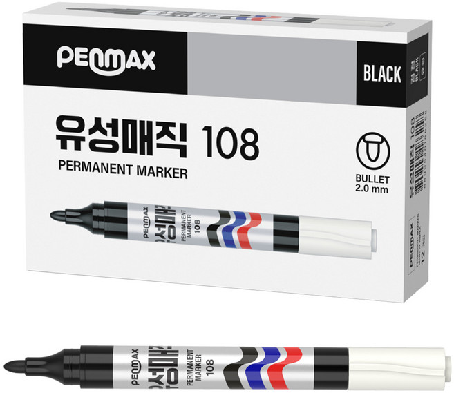 펜맥스 유성매직 108, 흑색, 12개