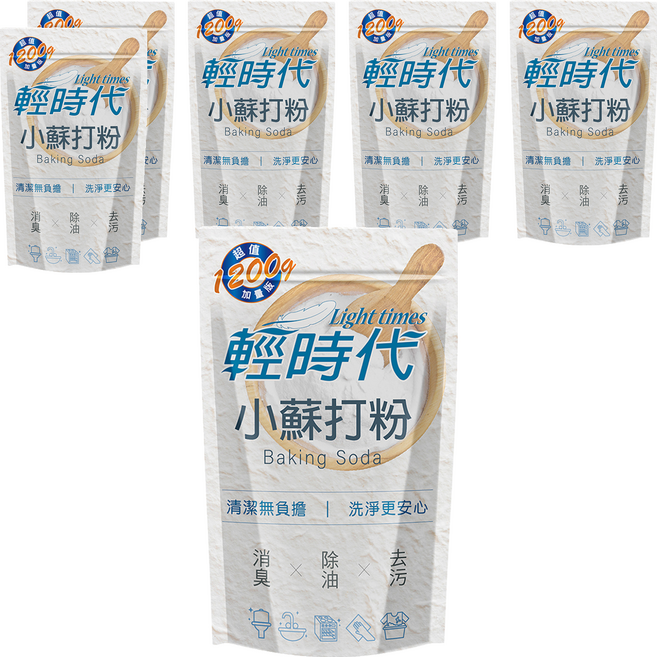 輕時代 小蘇打粉 清潔去污 消除異味, 1.2kg, 6包