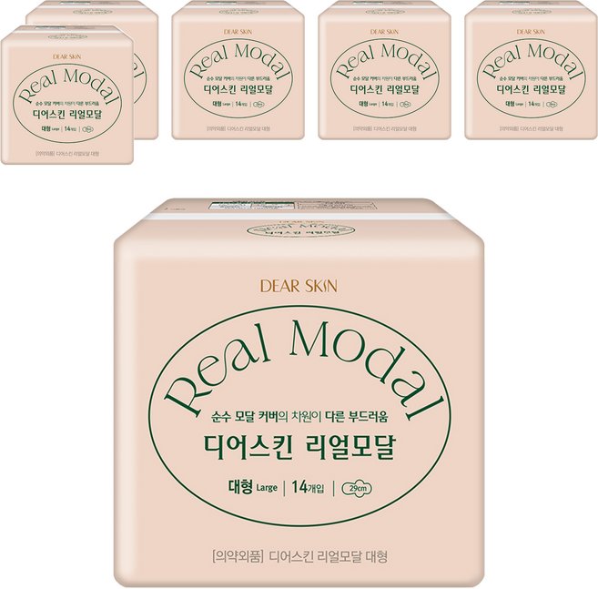 디어스킨 리얼모달 생리대 날개형, 대형, 14개입, 6개