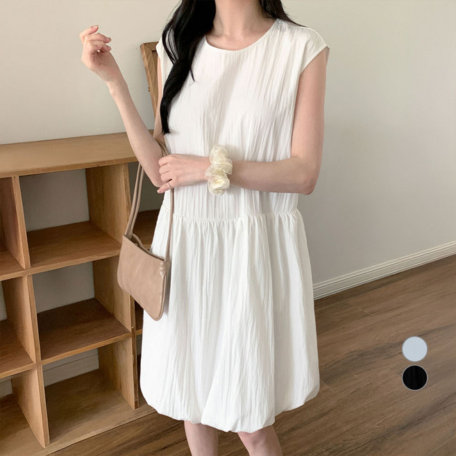 afinar 女款無袖氣球中長連身裙, 白色