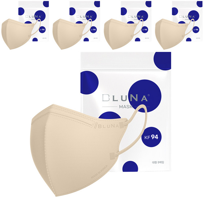 블루나 숨편한 새부리형 황사방역 마스크 대형 KF94, 5매입, 5개, 베이지