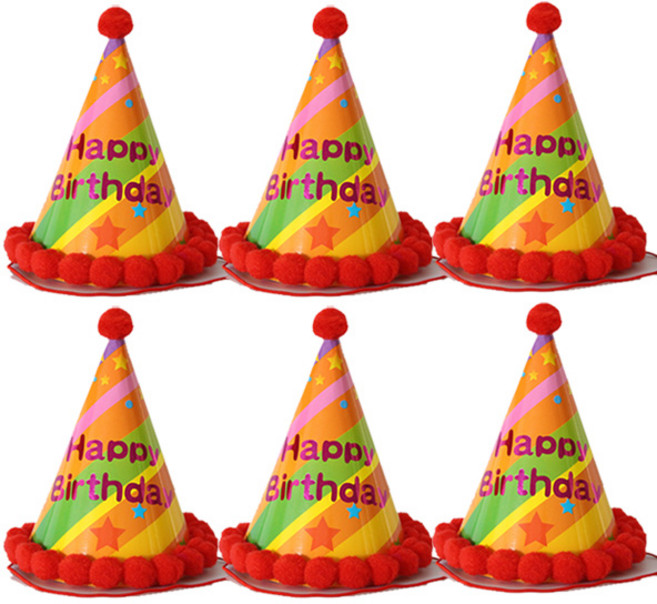 ABM 생일 꼬깔 모자, 무지개레드, 6개입