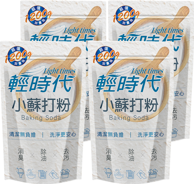 輕時代 小蘇打粉 清潔去污 消除異味, 1.2kg, 4包