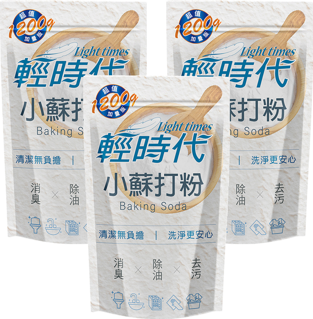 輕時代 小蘇打粉 清潔去污 消除異味, 1.2kg, 3包