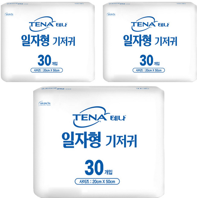 테나 일자형 성인기저귀 서브패드 남녀공용, 30매입, 3개, 20cm x 50cm