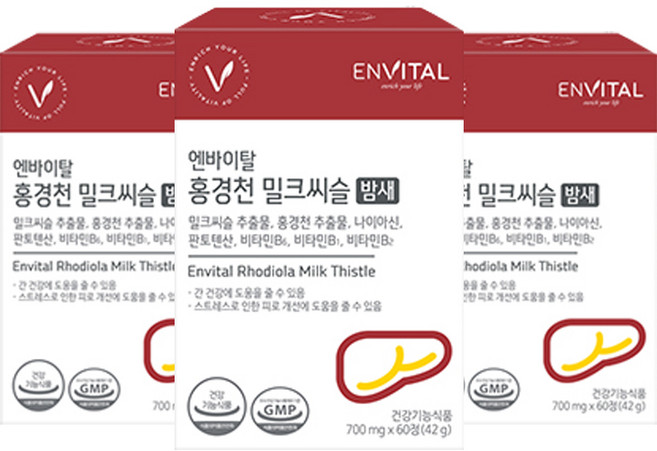 엔바이탈 홍경천 밀크씨슬 밤새 42g, 3개, 60정