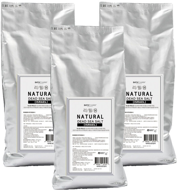 바스참 내추럴 가는입자 사해소금 리필용, 1kg, 3개