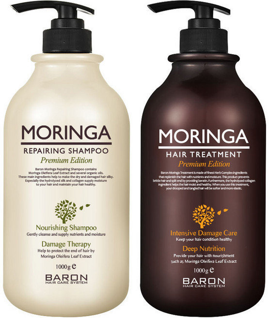 바론 모링가 리페어링 샴푸 1kg + 트리트먼트 1kg 세트, 1세트
