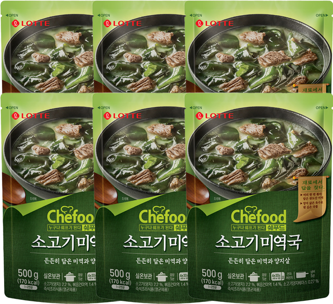 쉐푸드 소고기 미역국, 500g, 6개