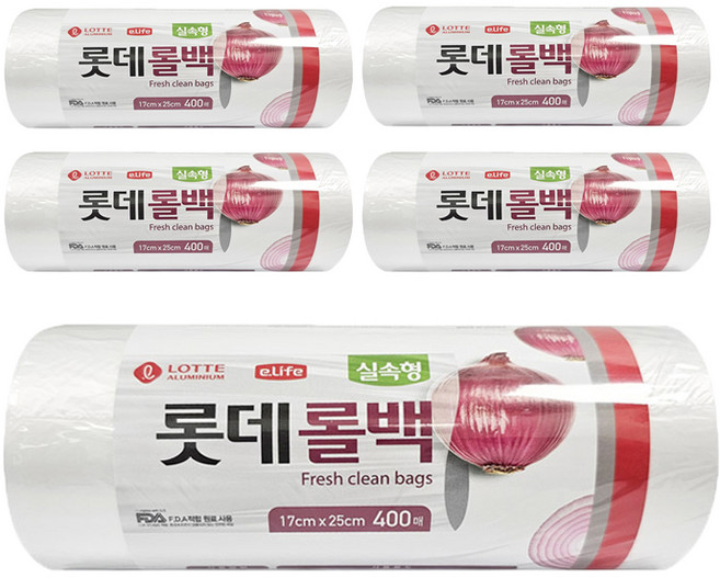 롯데이라이프 실속형 위생롤팩 17cm x 25 cm, 400개입, 5개