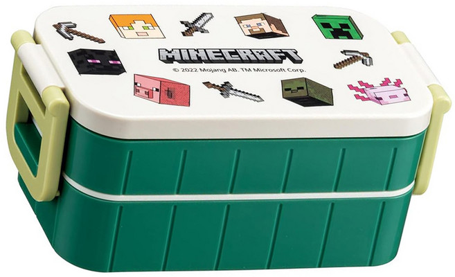 Skater 雙層便當盒 抗菌加工Ag+ 內附筷子 17.6 x 9.3 x 8cm 600ml, 我的世界 創世神 Minecraft 麥塊, 1個