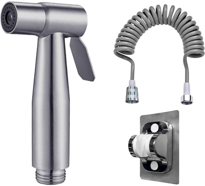 월드크린 올스텐 욕실건 + 코일호스 3m + 부착거치대 세트, 1세트, 실버