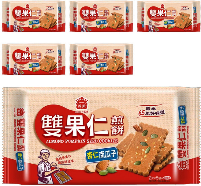 義美 雙果仁煎餅 杏仁南瓜子, 100g, 6包
