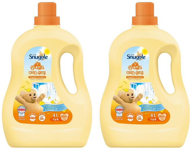 스너글 실내건조 섬유유연제 허거블 선샤인 본품, 4L, 2개