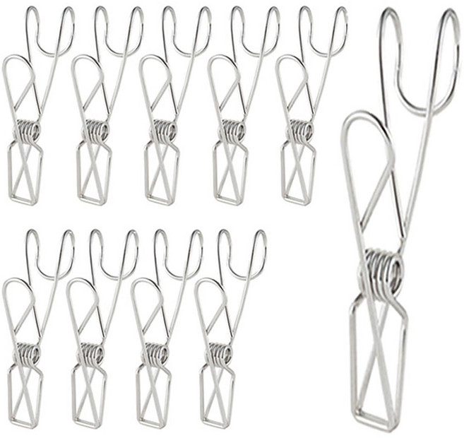 TheLiving 다용도 스텐 후크 집게, 실버, 10개