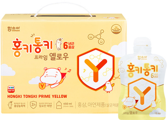 함소아 홍키통키 프라임 옐로우 유아홍삼, 450ml, 1박스