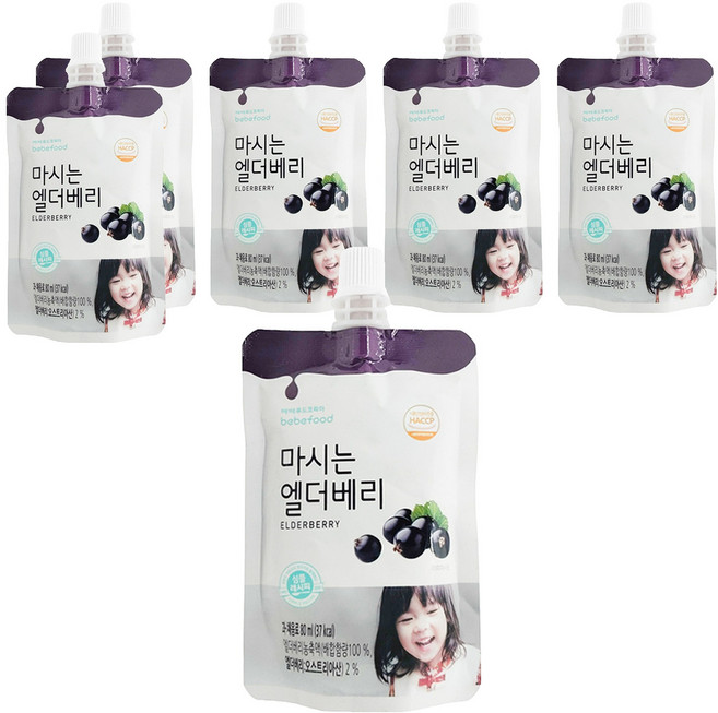 bebefood 寶寶福德 韓國 接骨木莓果汁 果寡糖 吸嘴設計, 80ml, 6包