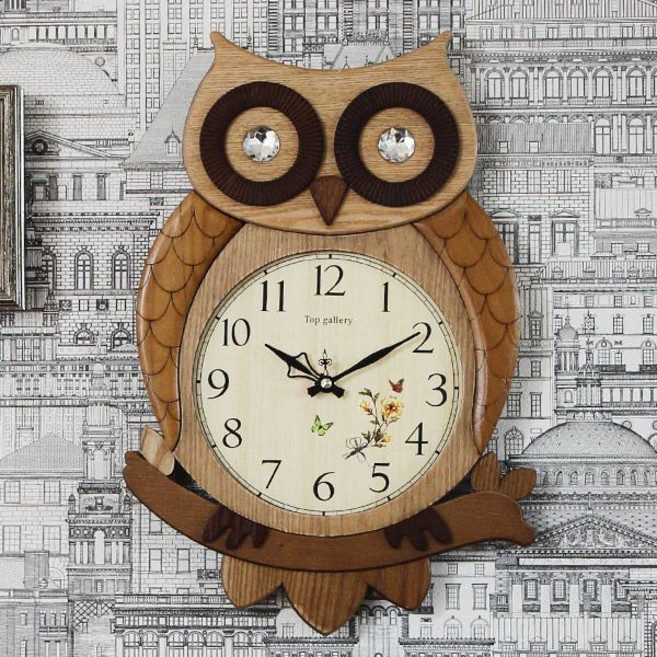 코마리 원목 부엉이 벽시계, 혼합색상