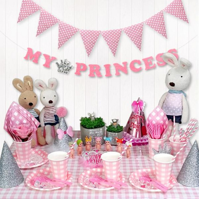 와우파티코리아 테이블 세트, 핑크풀체크, 1개