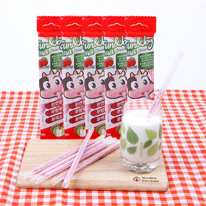 펀앤조이 밀크 스트로우, 딸기, 5개입 x 5개, 5.2g, 1개입