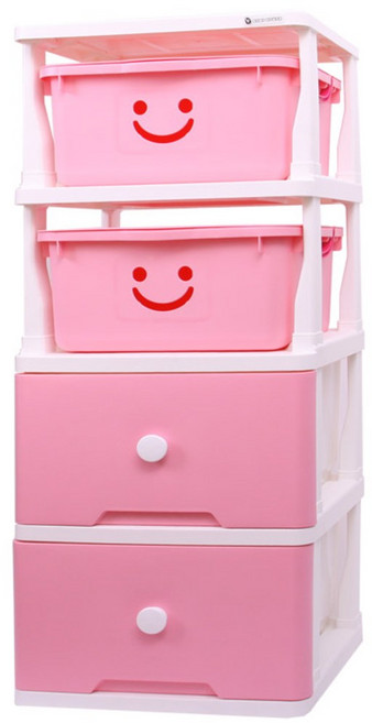 보노하우스 해피프렌즈4단 서랍2바스켓2 서랍장, 핑크, 1세트