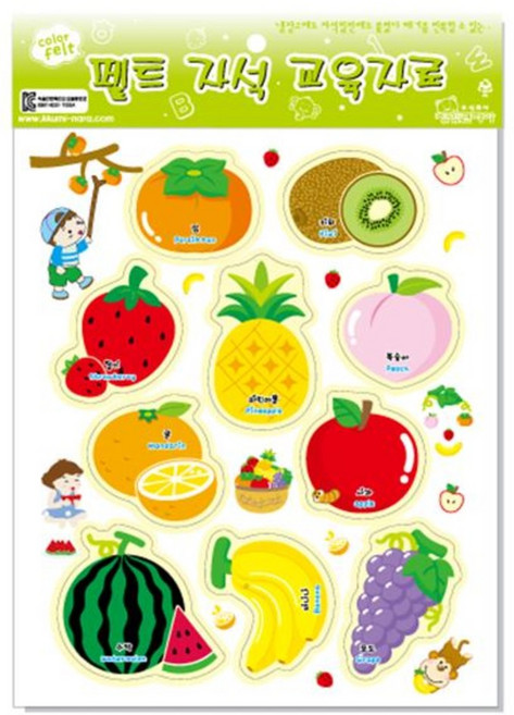 청양토이 펠트 자석 교육자료, 1세트, 과일