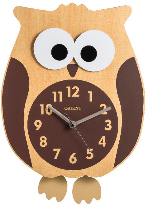 오리엔트 눈과 발이 왔다갔다 부엉이 인테리어추벽시계 OT765B, LIGHTBROWN