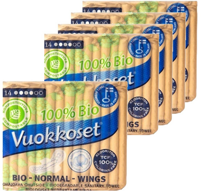 뷰코셋 바이오 날개형생리대, 중형, 14개입, 5개