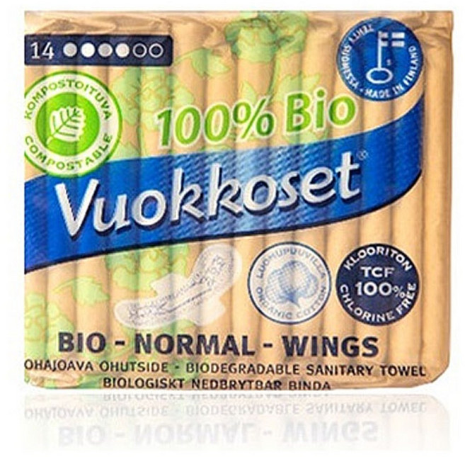 뷰코셋 100% 바이오 노말 윙 날개형생리대 중형, 14개입, 1개