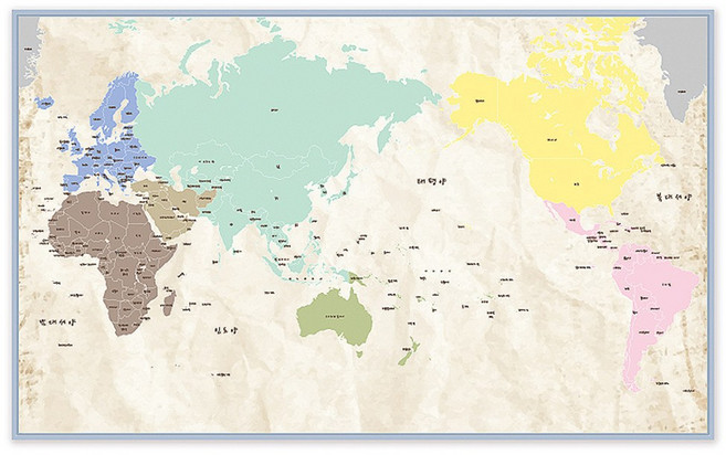 파랑디자인 세계지도 보물섬은 어디에 한글 천 스티커, 혼합 색상