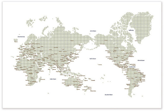 파랑디자인 세계지도 심플한 도트 도시명 천 스티커, 그린