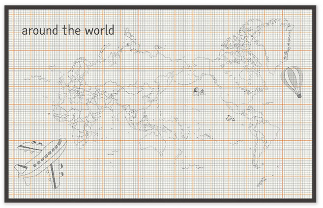 파랑디자인 세계지도 연필로 사각사각 캔버스, 혼합 색상