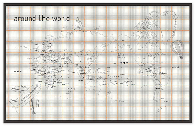 파랑디자인 세계지도 연필로 사각사각 한글 천 스티커, 혼합 색상