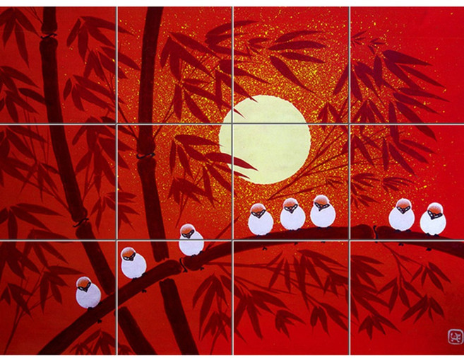 Abstract-086 보름달이 비치는 대나무 숲의 붉은밤 30 x 30 cm 12장, 혼합 색상, 1세트