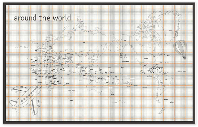 파랑디자인 세계지도 연필로 사각사각 영어 천 스티커, 혼합 색상
