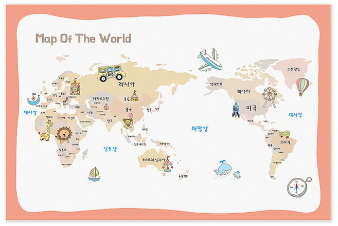 파랑디자인 세계지도 새나라 어린이 캔버스, 오렌지