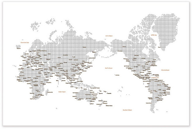 파랑디자인 세계지도 심플한 도트 도시명 천 스티커, 그레이