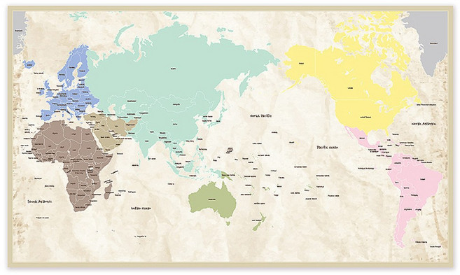 파랑디자인 세계지도 보물섬은 어디에 영어 천 스티커, 혼합 색상