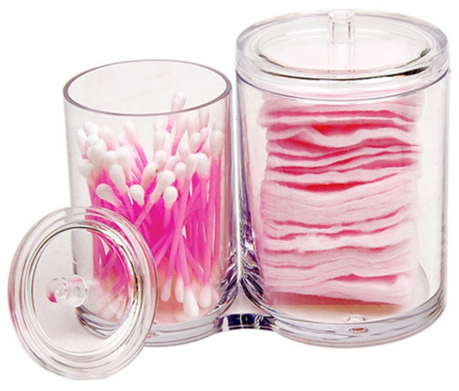 미로라인 크리스탈 원형 화장솜 면봉 정리함, 투명, 1개