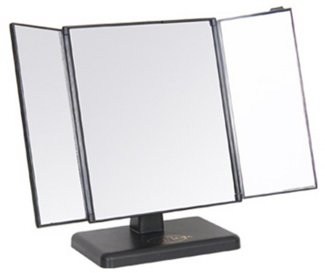 미로라인 파노라마 3면사각 탁상거울 소형, 블랙