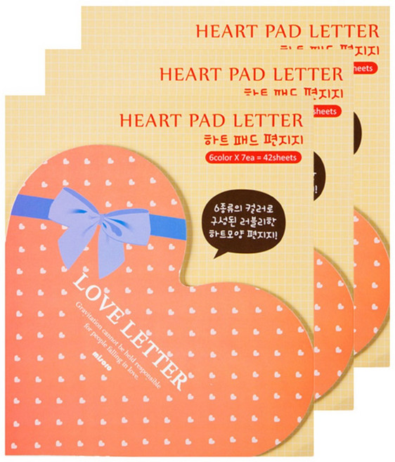 하트 패드편지지1366 221 x 190 mm 42매, 3개, 다홍