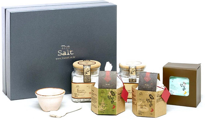 더솔트 프리미엄 1호 선물세트, 함초소금 480g + 구운토판염 480g + 마늘소금 480g + 토판염 480g + 3년묵은천일염 500g + 소금갈이 도자기세트, 1세트, 1개