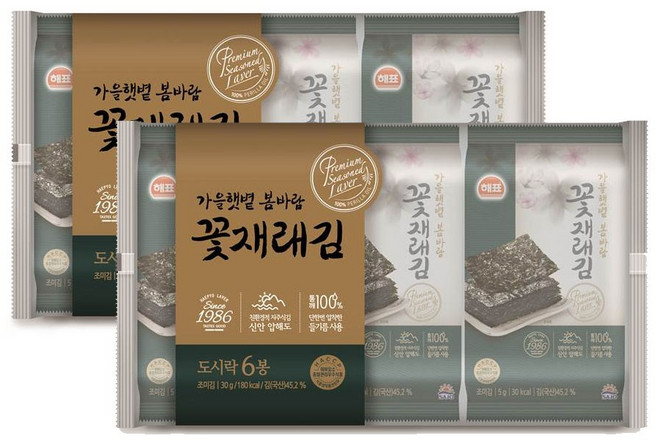 해표 가을햇볕 봄바람 꽃재래김 도시락, 30g, 2개