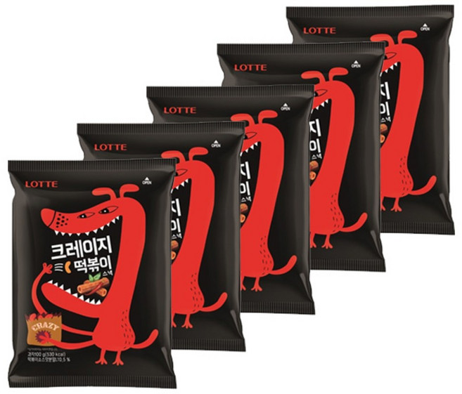 롯데제과 크레이지 떡볶이, 100g, 5개