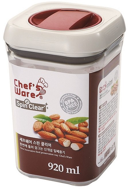 셰프웨어 스핀 클리어 정사각 밀폐용기, 1개, 920ml